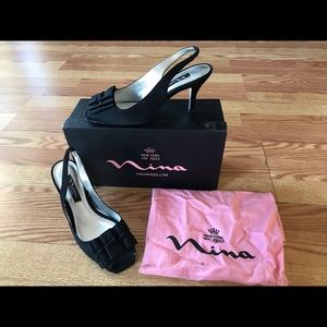 NINA Satin Dress shoes, Black, Size 7, Sling back